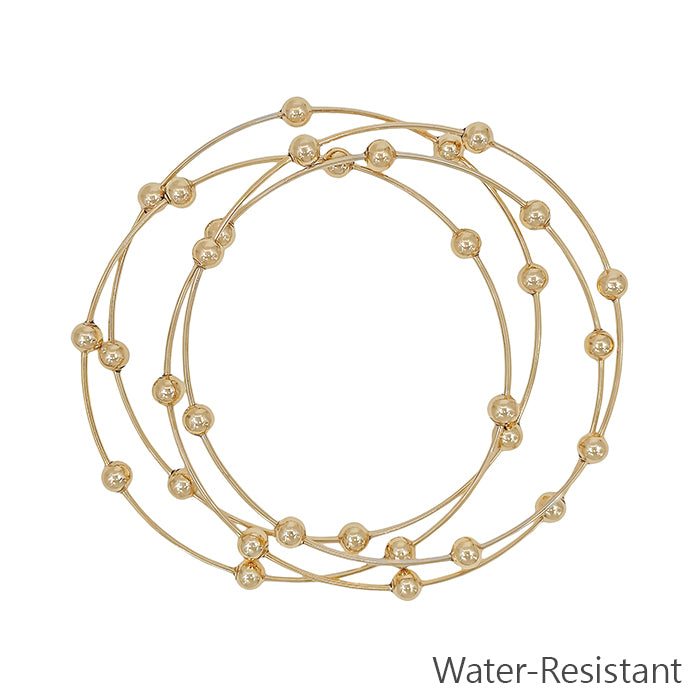 Water Resistant Gold Thin Set of 4 Bangles with Gold Beaded Accents