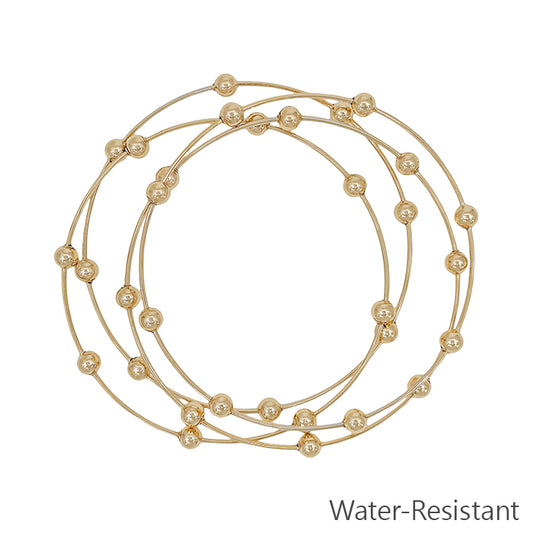 Water Resistant Gold Thin Set of 4 Bangles with Gold Beaded Accents