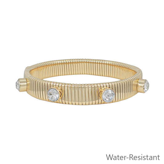 Water Resistant Ribbed Stretch Bracelet with Clear Crystal Studded Accent