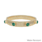 Water Resistant Ribbed Stretch Bracelet with Green Crystal Studded Accent