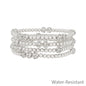 Water Resistant Silver Beaded with Pave Bead Set of 5 Stretch Bracelets