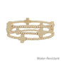 Water Resistant Gold Set of 3 3mm Beaded with Gold Cross Stretch Bracelets