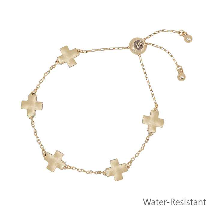 Water Resistant Gold Cross Shape on Adjustable Drawstring Bracelet