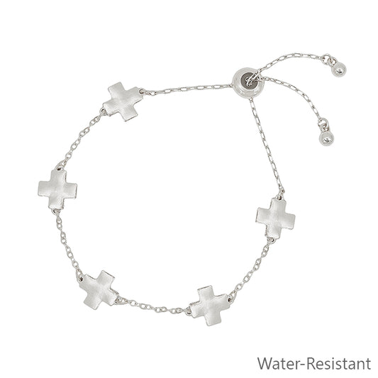 Water Resistant Silver Cross Shape on Adjustable Drawstring Bracelet