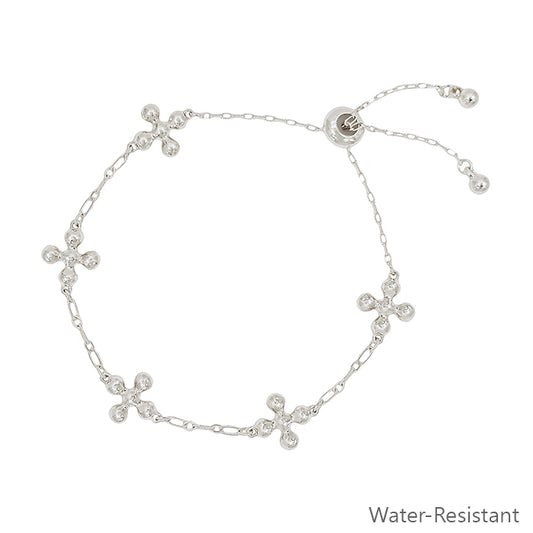 Water Resistant Silver Studded Cross Shape on Adjustable Drawstring Bracelet