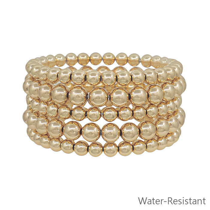 Water Resistant Gold Beaded Set of 5 Stretch Bracelets