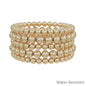 Water Resistant Gold Beaded Set of 5 Stretch Bracelets