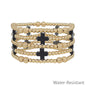 Water Resistant Gold Textured Beaded and Black Cross Shaped Set of 5 Bracelets