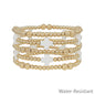 Water Resistant Gold Textured Beaded and White Cross Shaped Set of 5 Bracelets