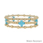 Water Resistant Gold Set of 3 3&4mm Beaded with Turquoise Cross Stretch Bracelets