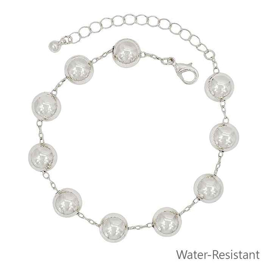 Water Resistant 10MM Silver Bead and Chain 7.5" Bracelet