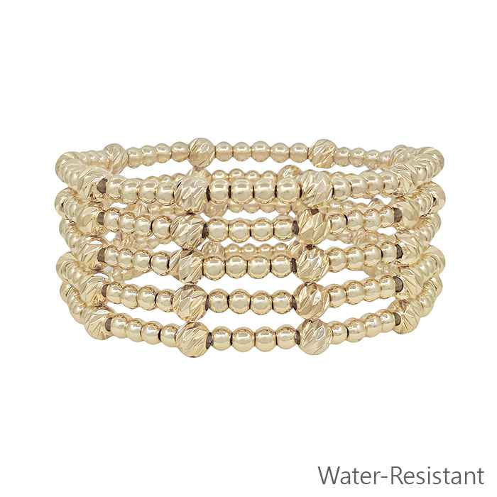 Water Resistant Set of 5 Textured 5mm Bead and 4mm Beaded Stretch Bracelet