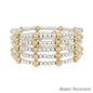 Water Resistant Silver and Gold Textured Beaded Set of 5 Stretch Bracelets