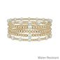 Water Resistant Set of 5 Pearl and Gold Beaded Stretch Bracelets