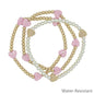 Water Resistant Gold Beaded and Pearl with Pink Peart Set of 3 Stretch Bracelets