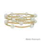 Water Resistant Set of 4 Gold Piping and Pearls Stretch Bracelets