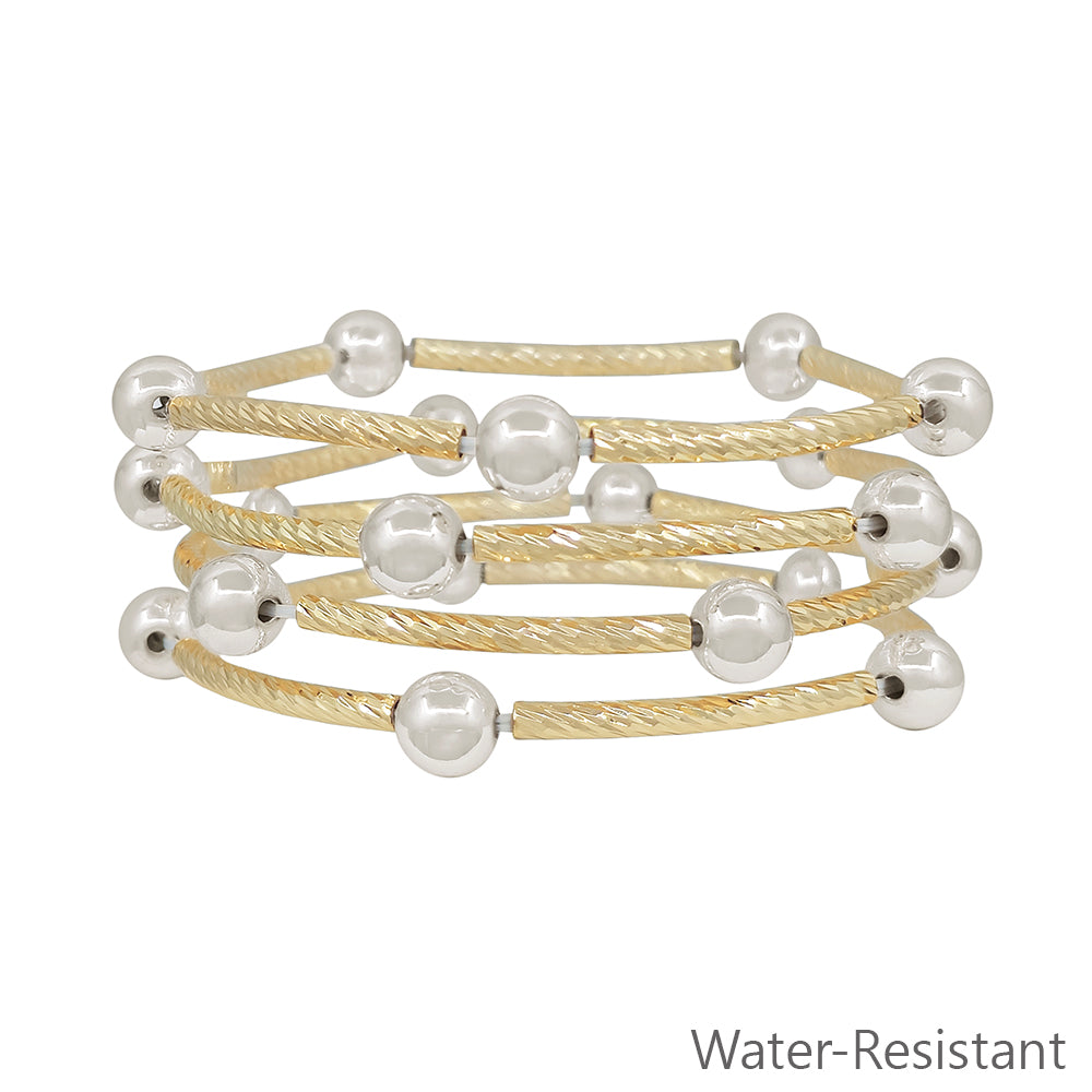 Water Resistant Set of 4 Gold Piping and Stretch Bracelets
