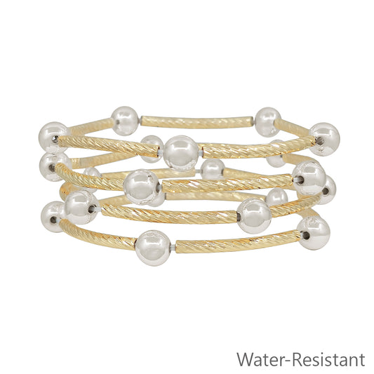 Water Resistant Set of 4 Gold Piping and Stretch Bracelets