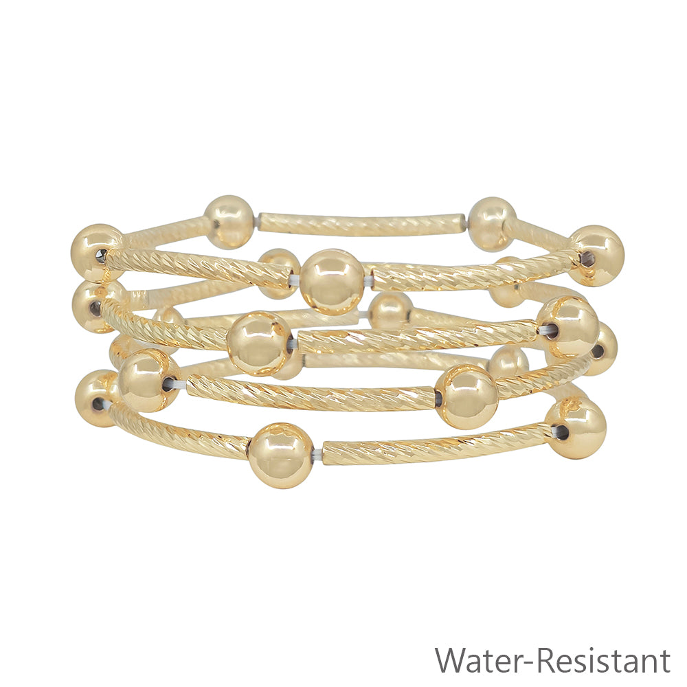Water Resistant Set of 4 Gold Piping and Gold Stretch Bracelets
