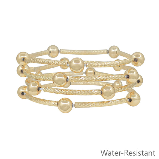 Water Resistant Set of 4 Gold Piping and Gold Stretch Bracelets