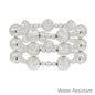 Water Resistant Set of 3 Silver Beaded with 14MM Textured Beaded Bracelet Set