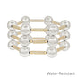 Water Resistant Set of 3 Gold Tube with 14MM Silver Beaded Bracelet Set