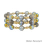 Set of 3 Gold Beaded with Grey "Candy" 10mm Beaded Stretch Bracelets