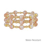 Set of 3 Gold Beaded with Champagne "Candy" 10mm Beaded Stretch Bracelets