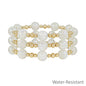 Set of 3 Gold Beaded with White "Candy" 10mm Beaded Stretch Bracelets