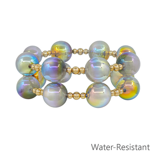 Set of 2 Gold Beaded with Dark Grey "Candy" 16mm Beaded Stretch Bracelets