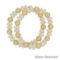 Set of 2 White and Gold Beaded Stretch Bracelets