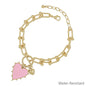 Gold Chain with Pink Studded Heart Charm Bracelet