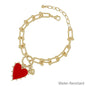 Gold Chain with Red Studded Heart Charm Bracelet
