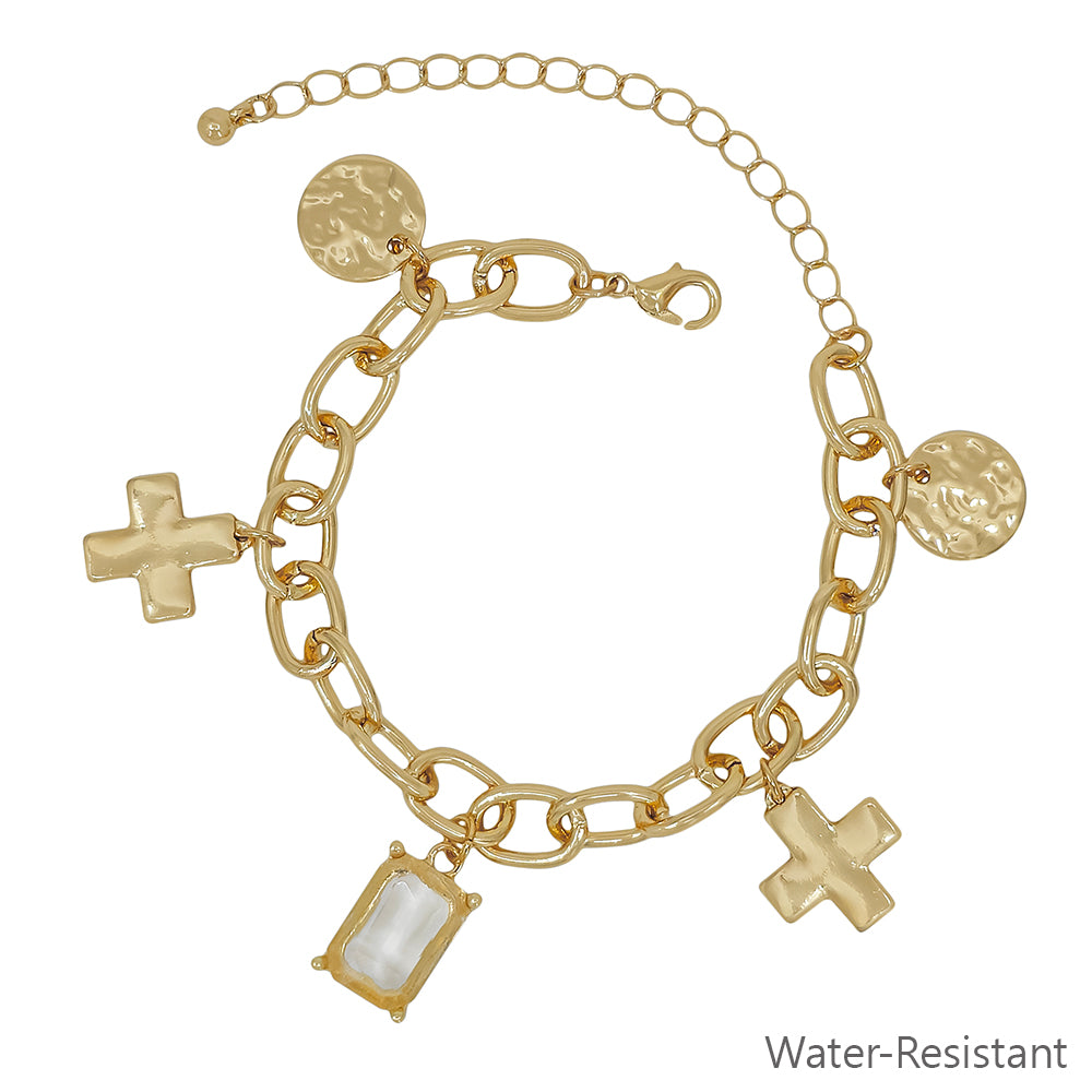 Oval Chain with Cross and Circle Charm Bracelet
