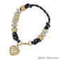 Black Thread with Natural Stone and Gold with Gold Puffy Heart Bracelet