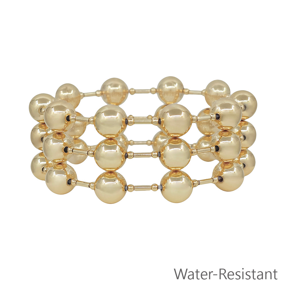 Set of 3 10MM Beaded Gold Ball with Stretch Bracelets
