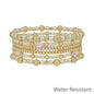 Water Resistant Set of 6 Gold Beaded and Pearl 5MM Stretch Bracelets