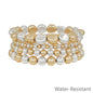 Gold and Silver Graduated 4,6,8MM Beaded Set of 4 Stretch Bracelets