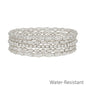 Silver Beaded and Textured Oval Set of 5 Stretch Bracelets