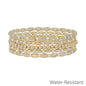 Gold Textured Oval and Beaded with Pearls Set of 5 Stretch Bracelets