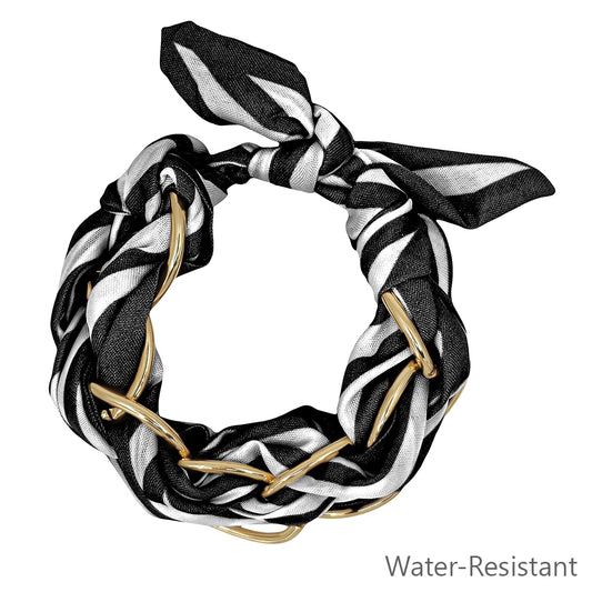 Black and White Threaded with Gold Chain Tie Bracelet