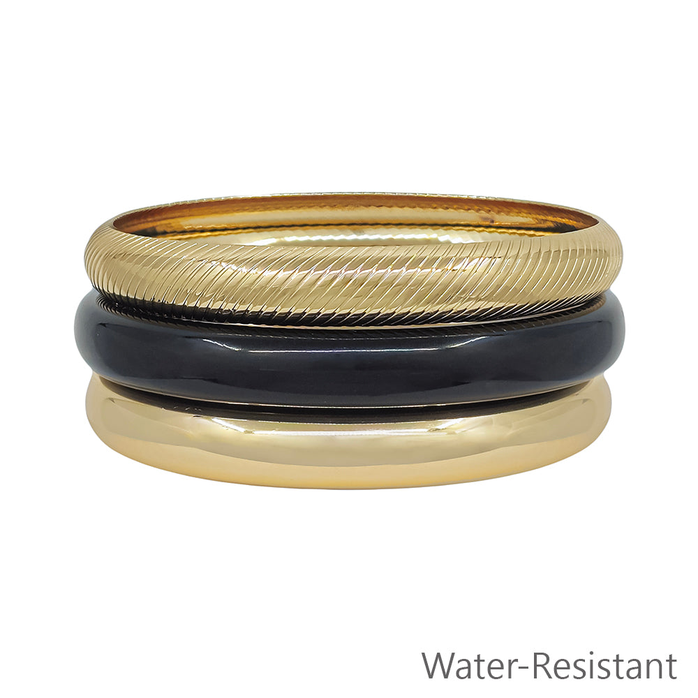 Water Resistant Set of 3 Acrylic Gold and Black Bangles