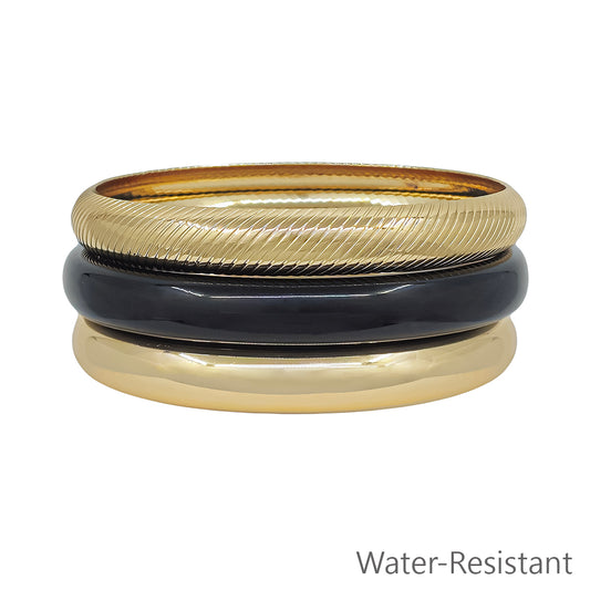 Water Resistant Set of 3 Acrylic Gold and Black Bangles