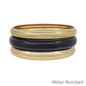 Water Resistant Set of 3 Acrylic Gold and Black Bangles