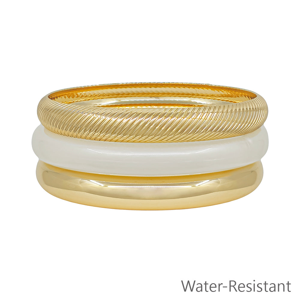 Water Resistant Set of 3 Acrylic Gold and White Green Bangles