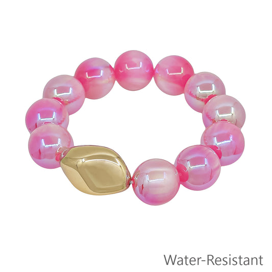 Water Resistant Chunky 18MM Pink Beaded with Gold Accent