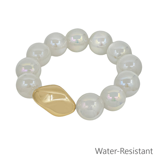 Water Resistant Chunky 18MM White Beaded with Gold Accent