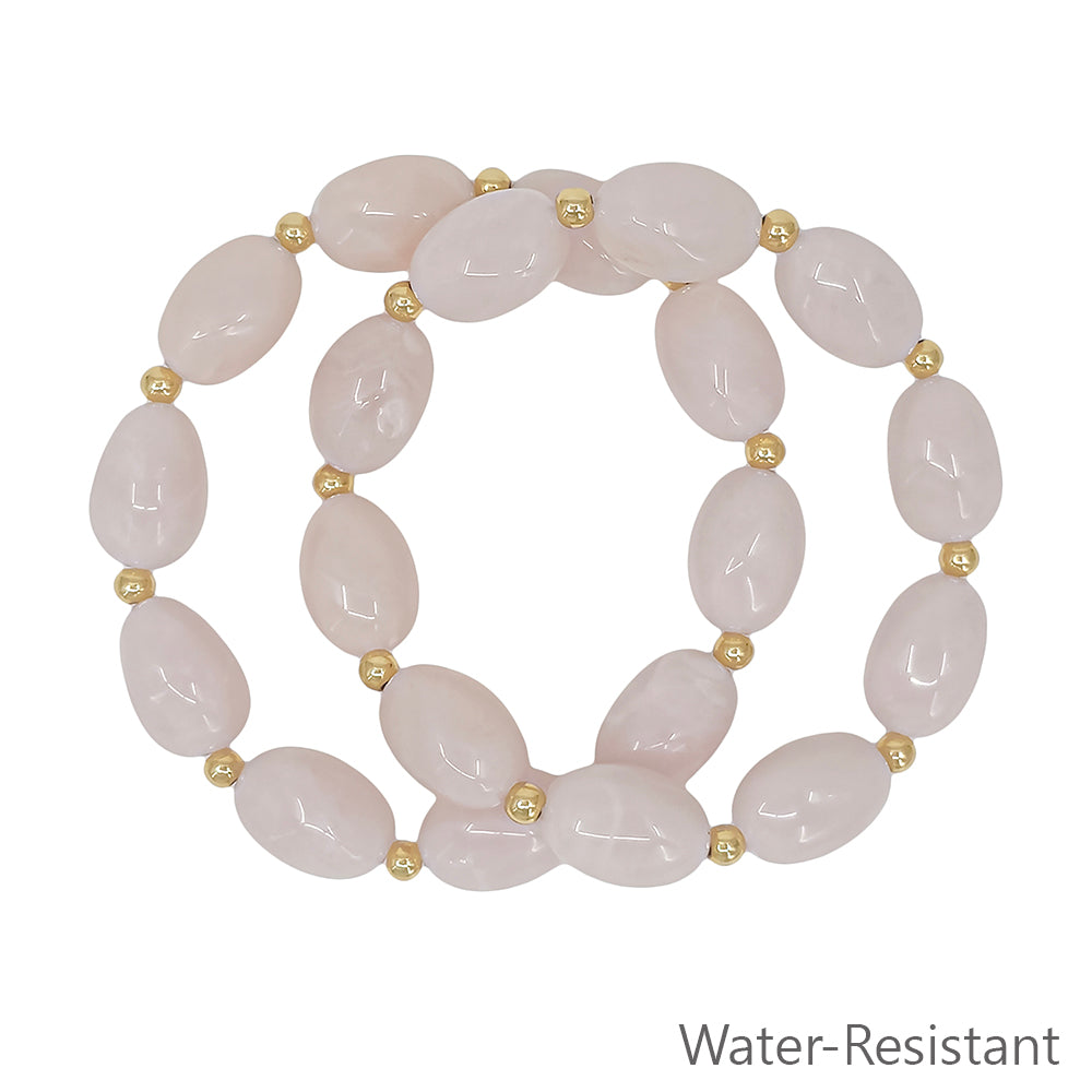 Set of 2 Light Pink Oval Acrylic and Gold Beaded Stretch Bracelets