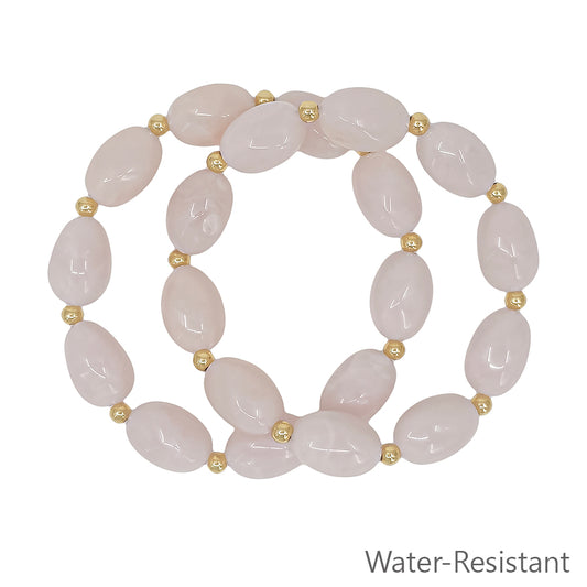 Set of 2 Light Pink Oval Acrylic and Gold Beaded Stretch Bracelets