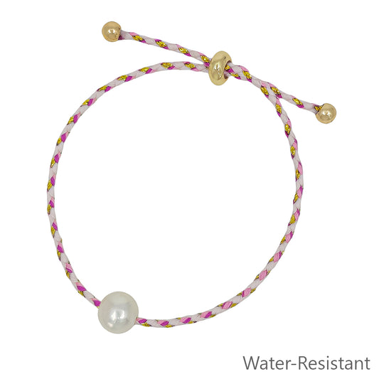 Pink and Cream Pull String Threaded with Freshwater Pearl Bracelet